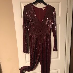 Burgundy Long leg/long sleeve sequin romper